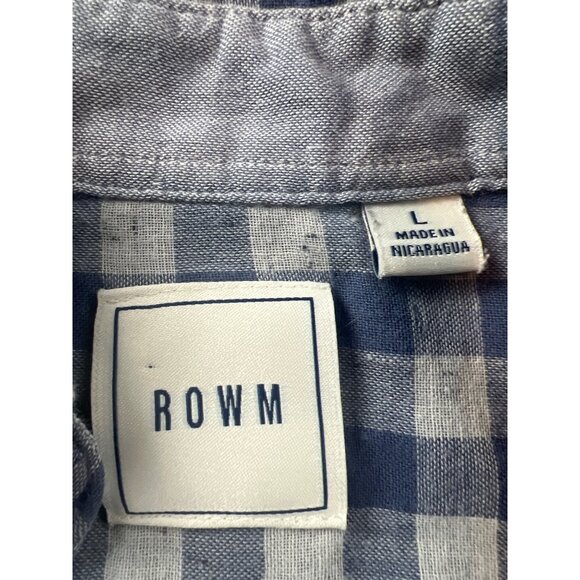 ROWM Blue & White Checkered Mens Long Sleeve Button Down Shirt L Soft - Picture 4 of 6